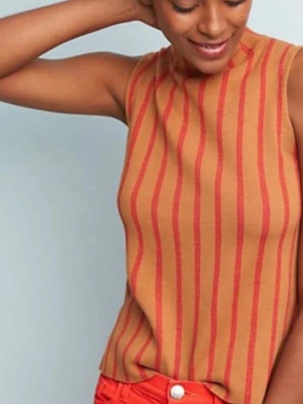 **Moth by Anthropologie Brown & Rust Striped Sleeveless Mock Neck Knit Top**